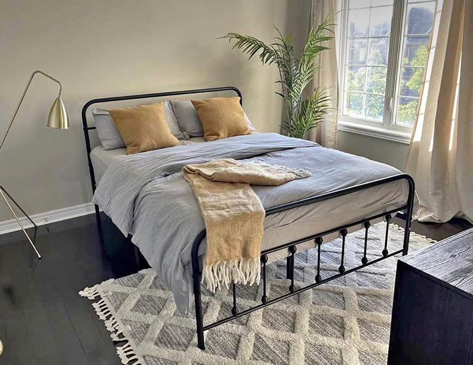 Farmhouse Style Metal Platform Bed Frame - Full, Queen, King