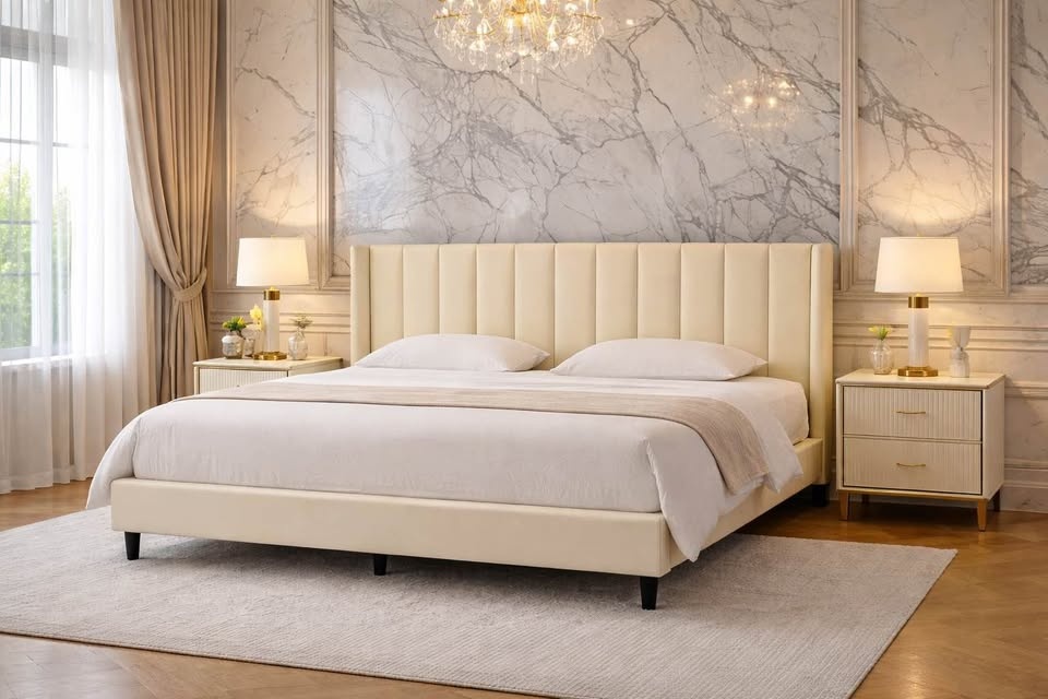 Velvet Wingback Platform Bed - Queen & King Available