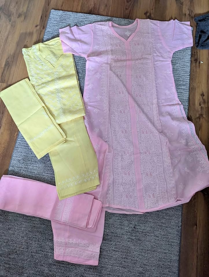 New 100% Pure Cotton Chikankari Kurta Suit w/ Dupatta
