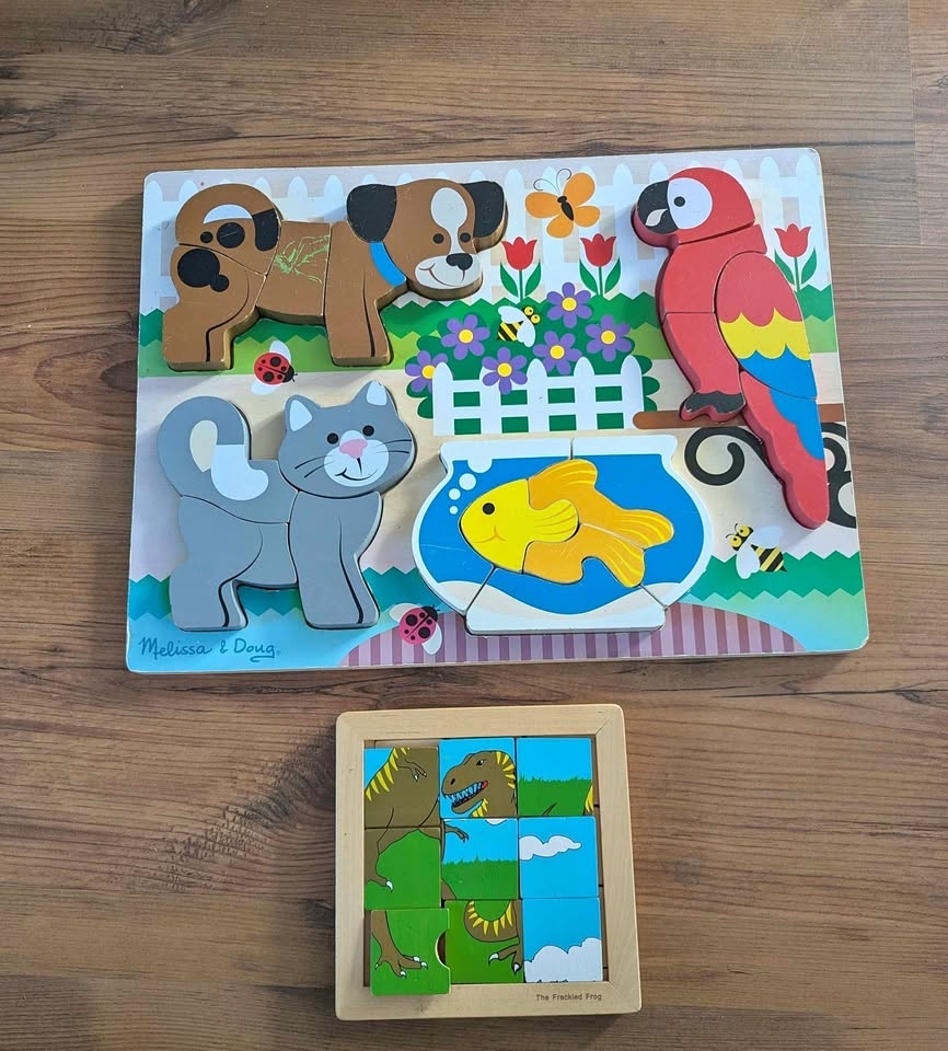 Melissa and Doug 4-1 Wooden Puzzles + Dinosaur Puzzle