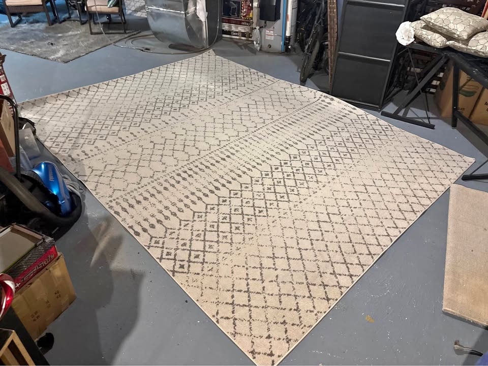 Large Beige & Grey Area Rug - Moroccan Style | Delivery for fee