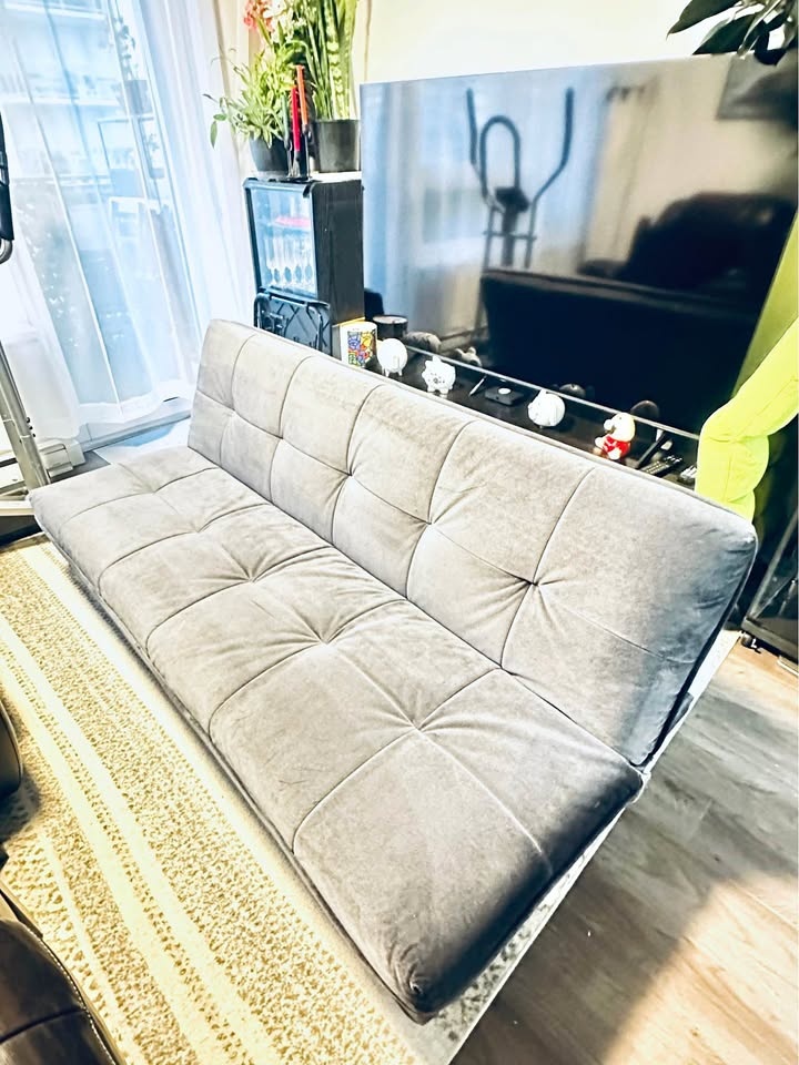 Grey Futon Sofa Bed – Steam Cleaned - photo 2