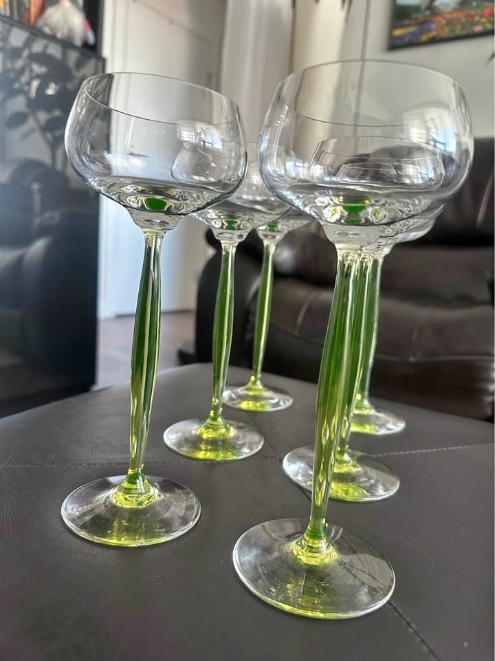 Vintage Art Deco Uranium Glass Hock Glasses - Set of 6