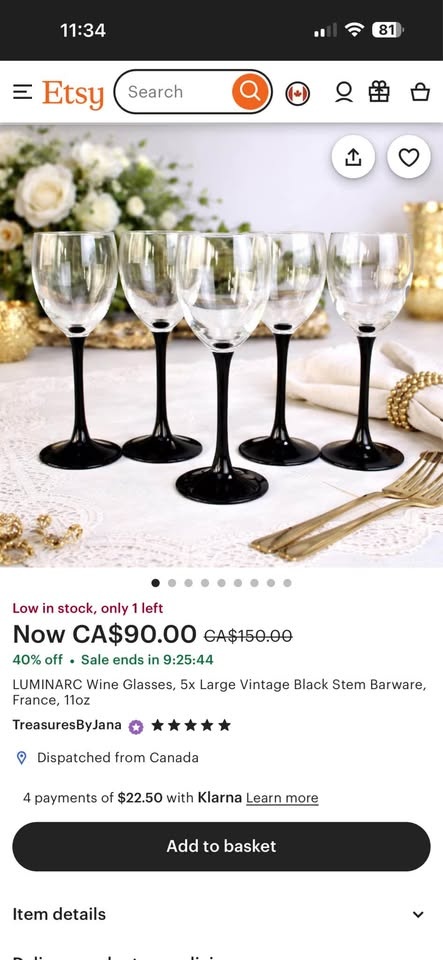 Vintage Luminarc Black Stem Wine Glasses - Set of 8 - photo 5
