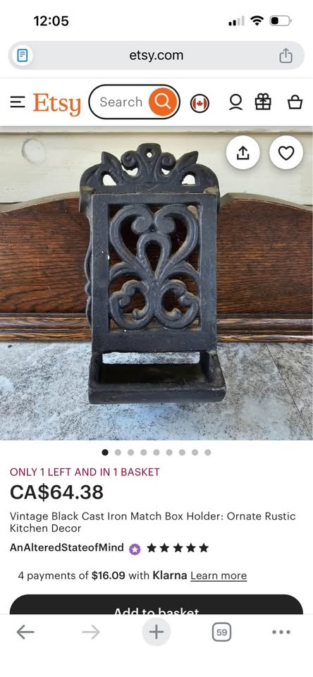Cast Iron Matchbox Holder - photo 5