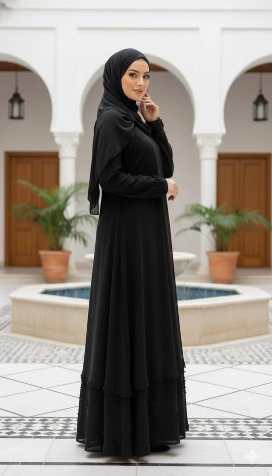 Black Beaded Layered Abaya - Size 56 - photo 2