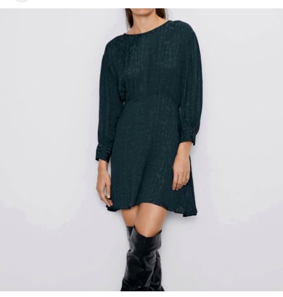 Zara Jacquard Silky Mini Full Sleeve Dress - Size Large