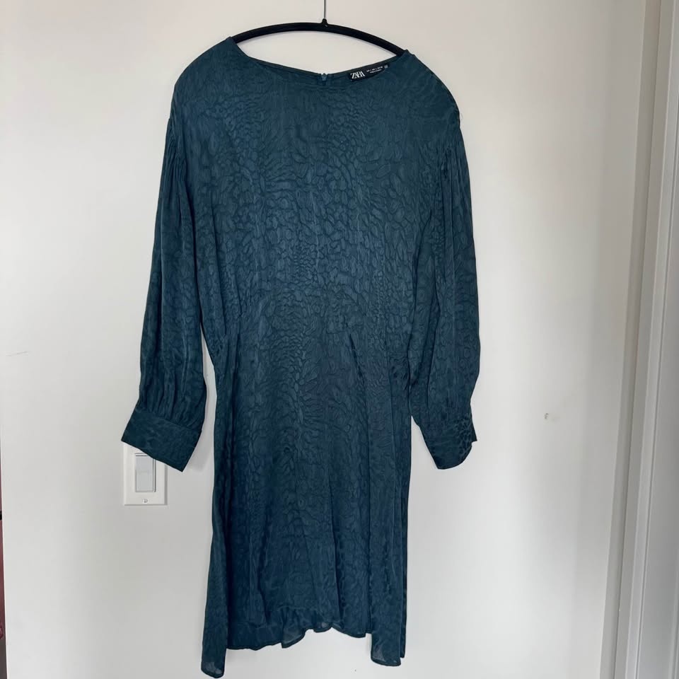 Zara Jacquard Silky Mini Full Sleeve Dress - Size Large - photo 2