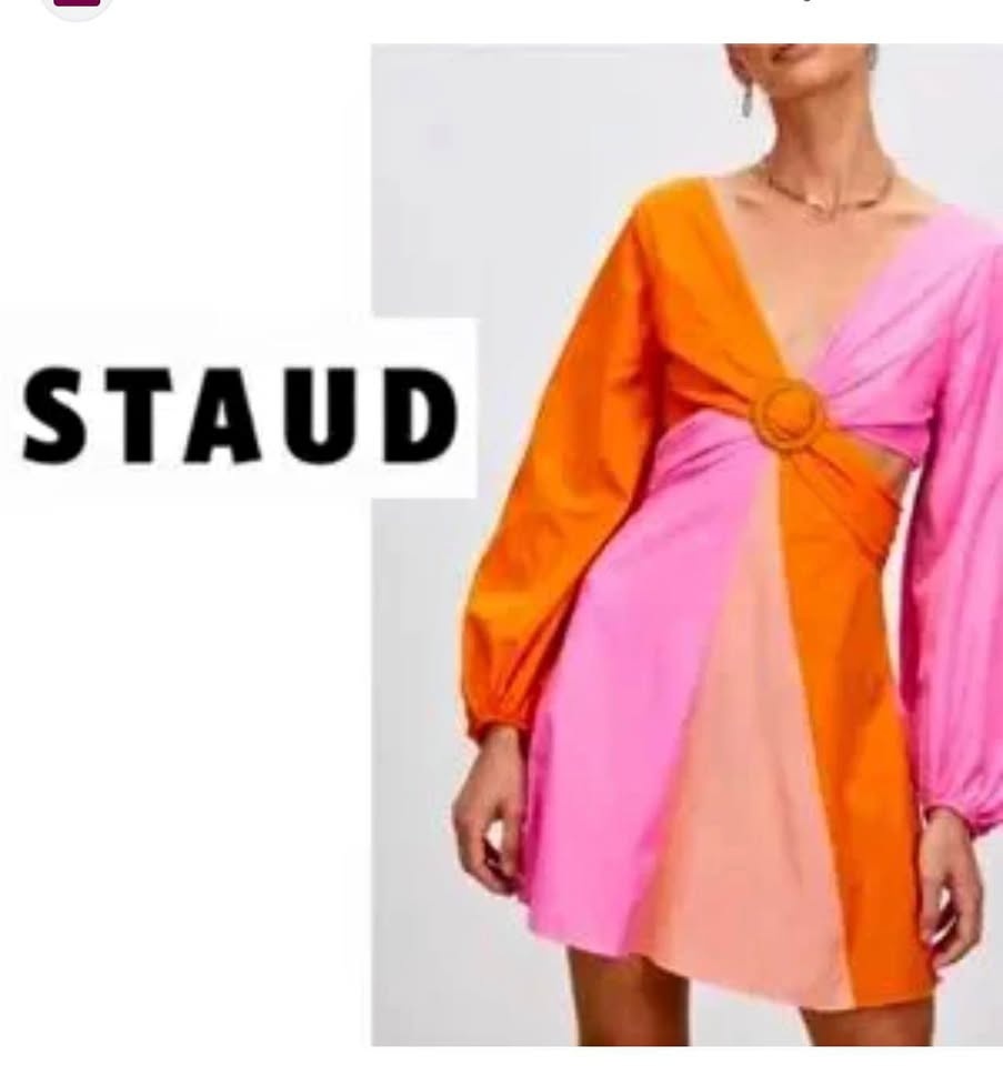 STAUD Gulf A-Line Cutout Dress Orange & Pink | Size 10