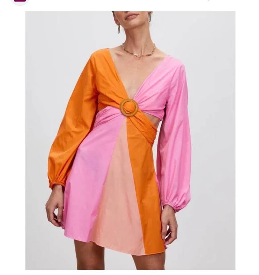 STAUD Gulf A-Line Cutout Dress Orange & Pink | Size 10 - photo 2