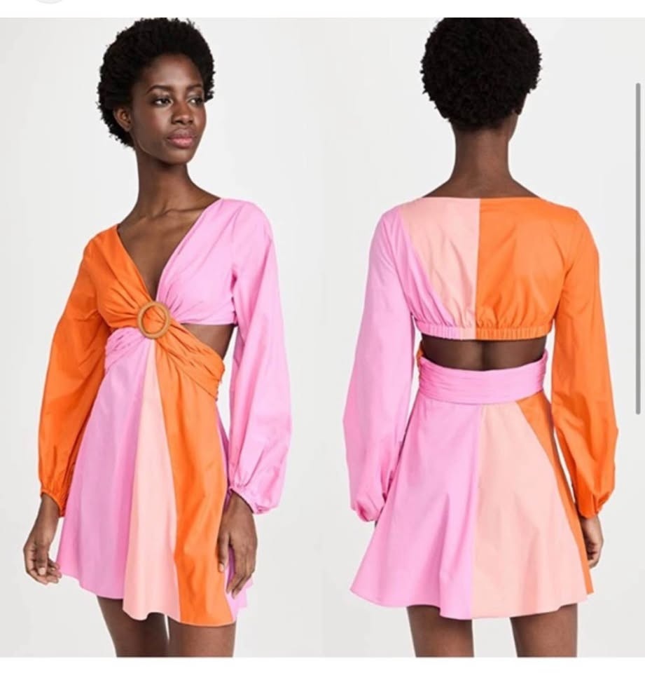 STAUD Gulf A-Line Cutout Dress Orange & Pink | Size 10 - photo 3