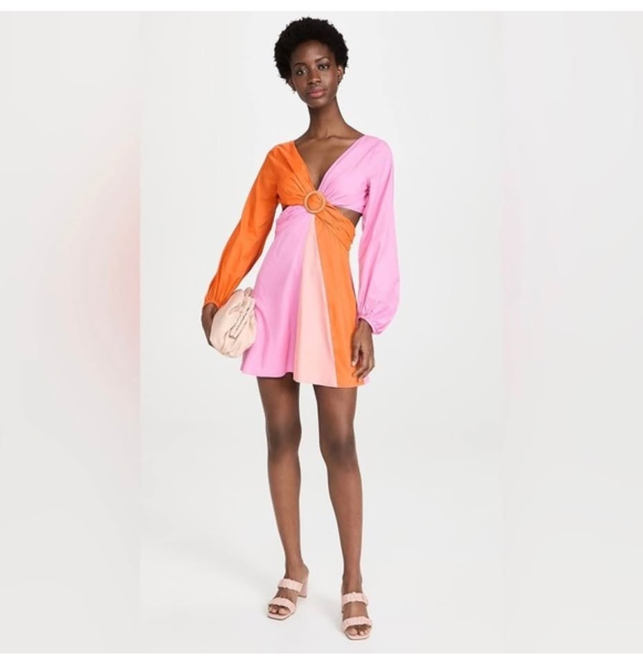 STAUD Gulf A-Line Cutout Dress Orange & Pink | Size 10 - photo 4