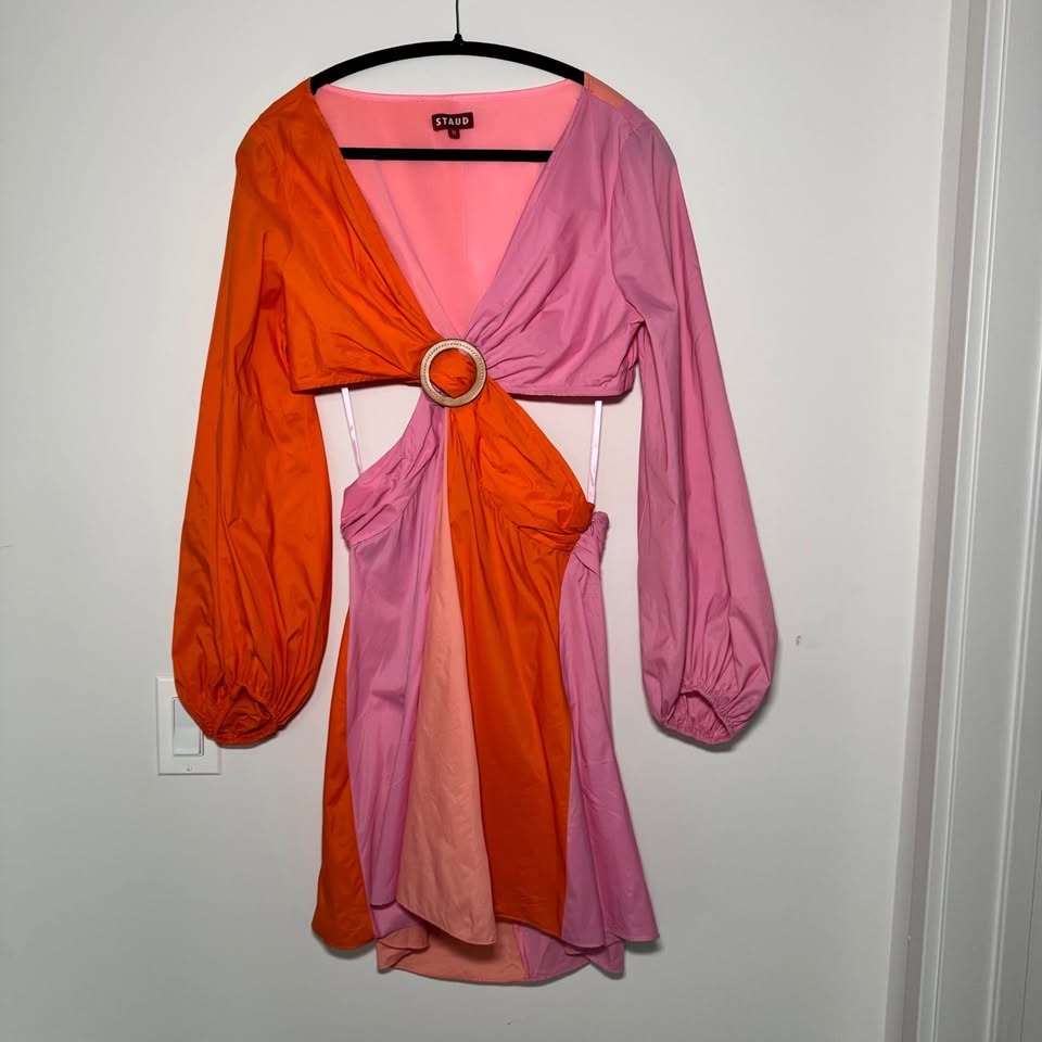 STAUD Gulf A-Line Cutout Dress Orange & Pink | Size 10 - photo 5
