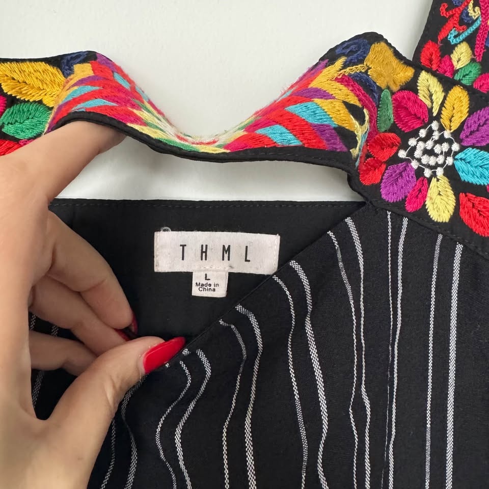 THML Mini Dress | Embroidered straps | Size Large - photo 3