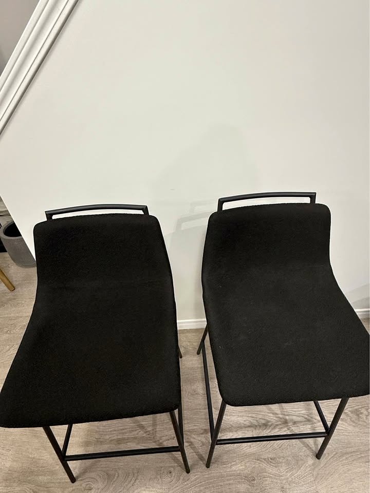 Bouclair Modern Counter Height Stools - Black Metal & Fabric