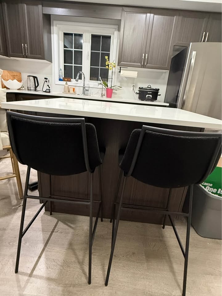 Bouclair Modern Counter Height Stools - Black Metal & Fabric - photo 2