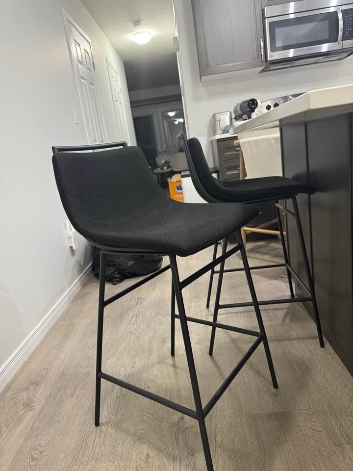 Bouclair Modern Counter Height Stools - Black Metal & Fabric - photo 3