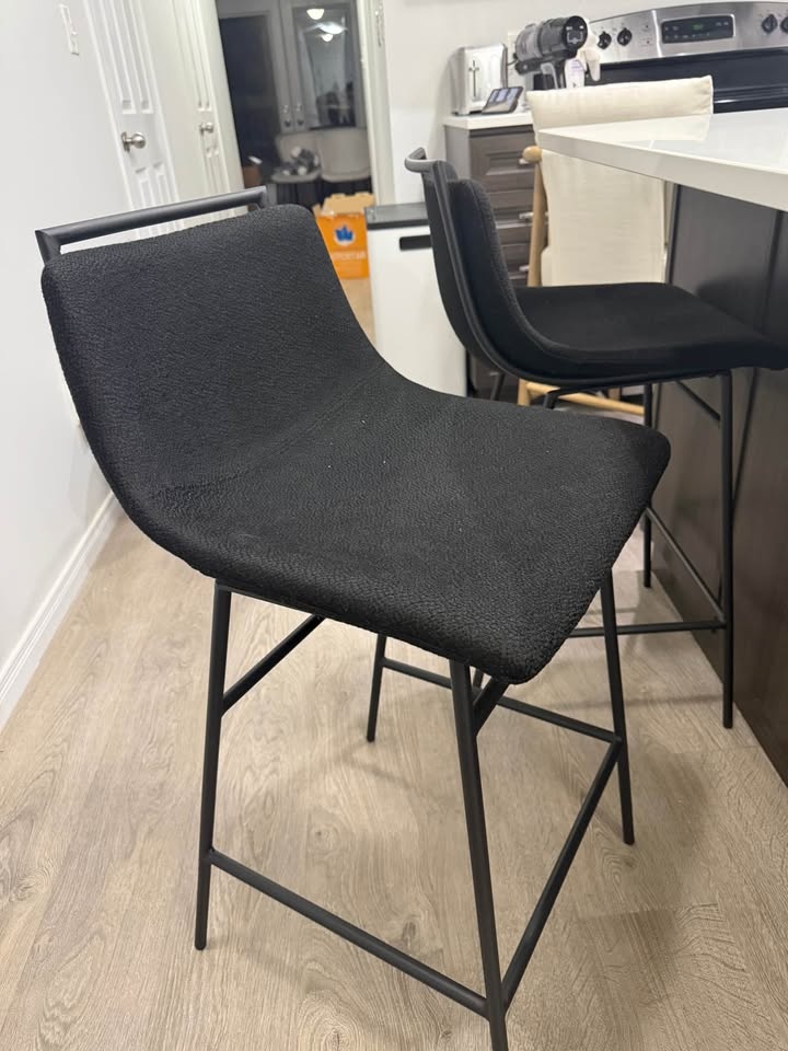 Bouclair Modern Counter Height Stools - Black Metal & Fabric - photo 5
