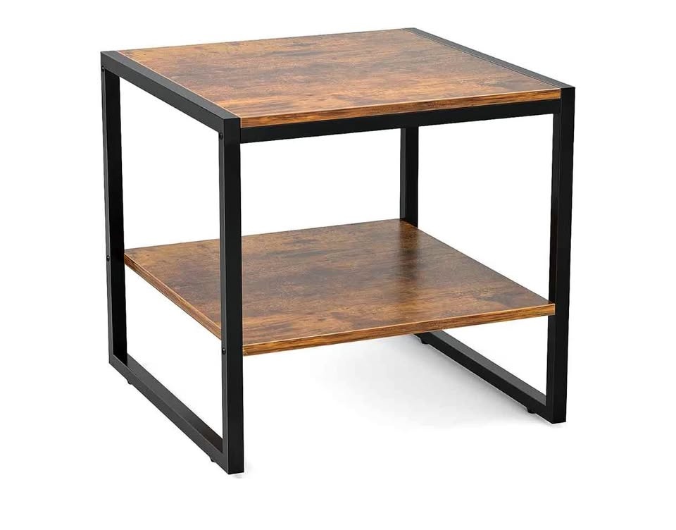 🥕20 Inch Square End Table with 2-Tier Storage, Rustic Brown🥕