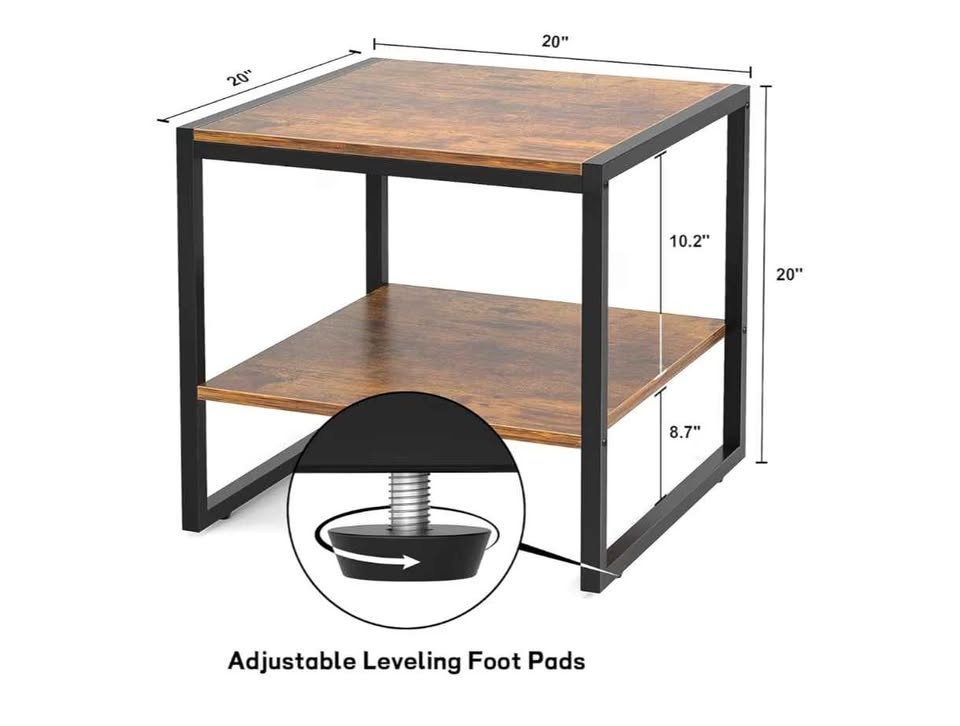🥕20 Inch Square End Table with 2-Tier Storage, Rustic Brown🥕 - photo 2