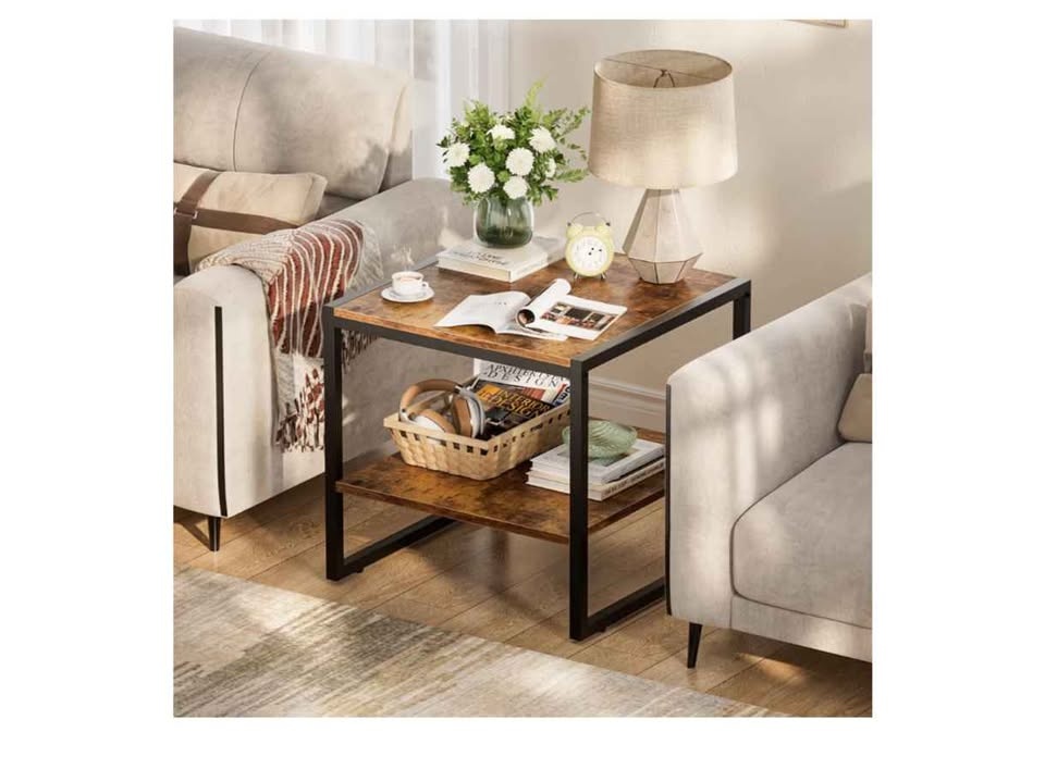🥕20 Inch Square End Table with 2-Tier Storage, Rustic Brown🥕 - photo 3