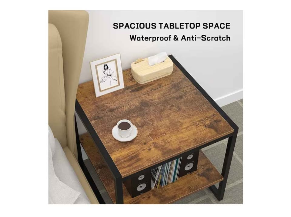 🥕20 Inch Square End Table with 2-Tier Storage, Rustic Brown🥕 - photo 4
