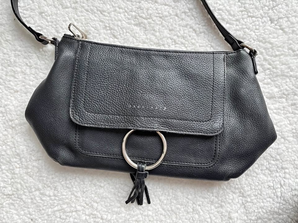 Sanctuary Black Genuine Leather Crossbody Bag w/ Ring Detail