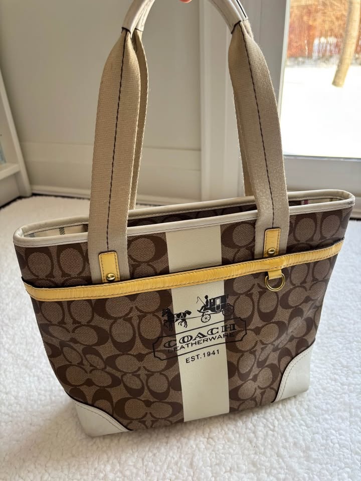 Coach Heritage Stripe Signature Tote - Yellow/Brown/Beige - photo 2