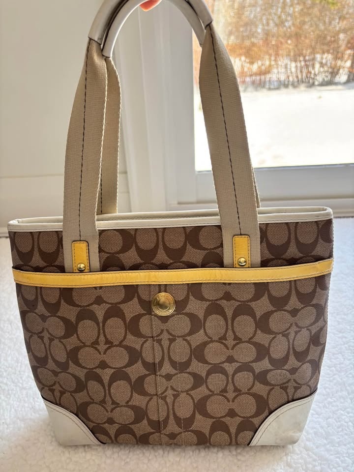 Coach Heritage Stripe Signature Tote - Yellow/Brown/Beige - photo 3