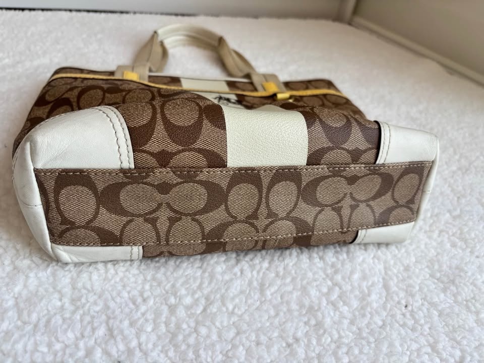 Coach Heritage Stripe Signature Tote - Yellow/Brown/Beige - photo 4