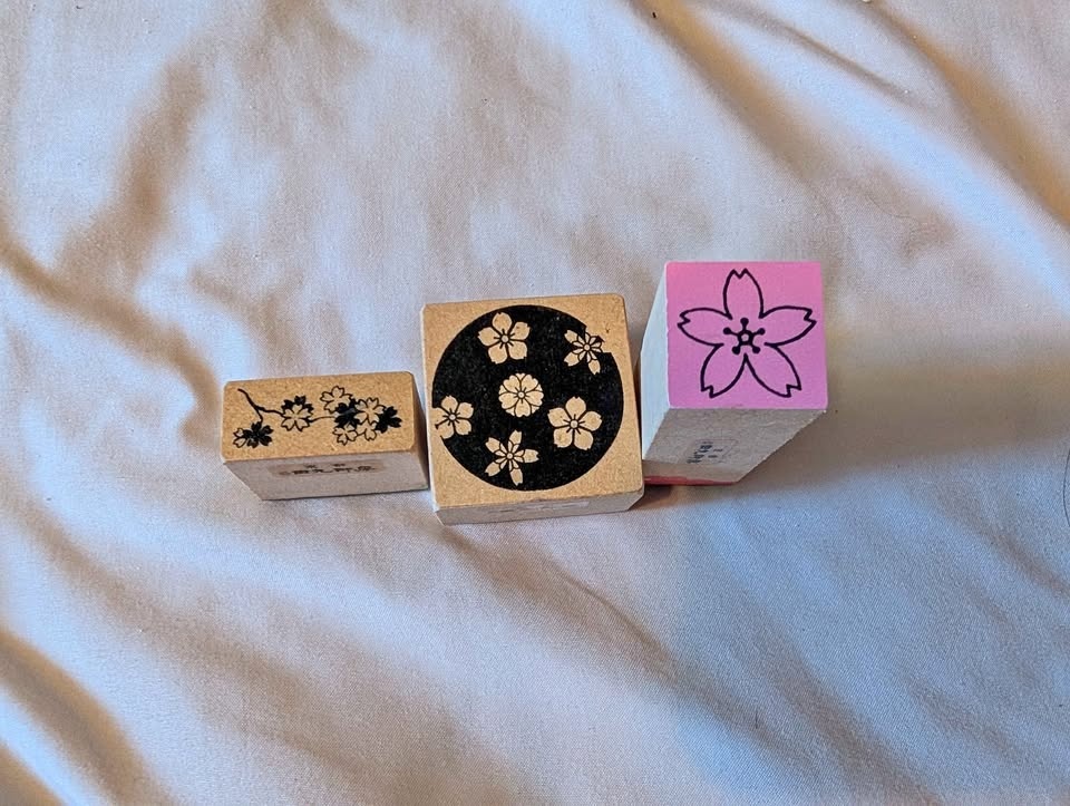 Vintage Japanese Cherry Blossom Stamps from Kyoto