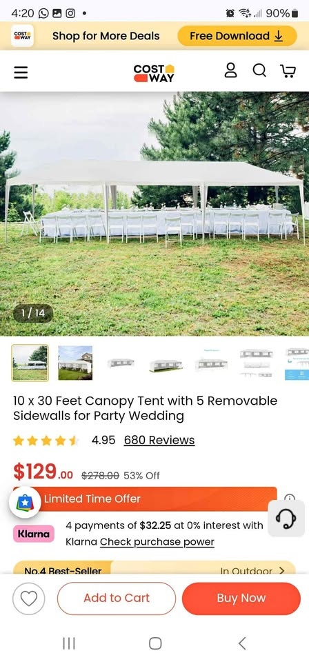 10x30 ft Canopy Tent with 5 Removable Side Walls for Party