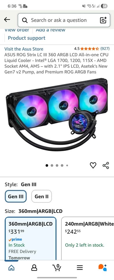 Rog Strix LC 3 360 AIO LCD CPU Liquid Cooler - photo 4