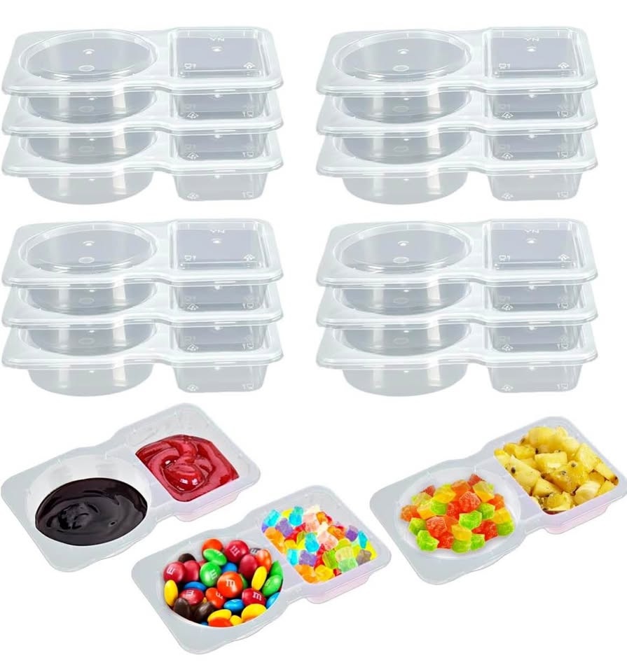40PCS Double Condiment Container with Lid, Double Compartment Sn