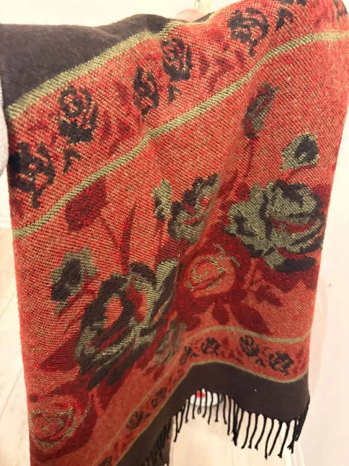 Floral Woven Large Winter Scarf With Fringe - photo 2
