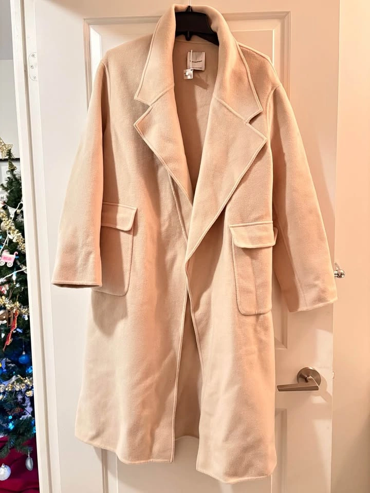 100% Wool Long Beige Wrap Coat (Size M)