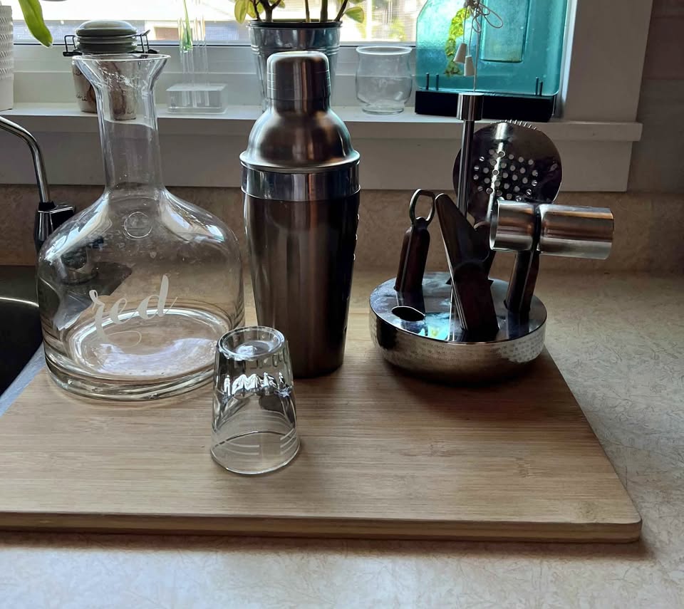 Bartender Set and White Wine Glasses