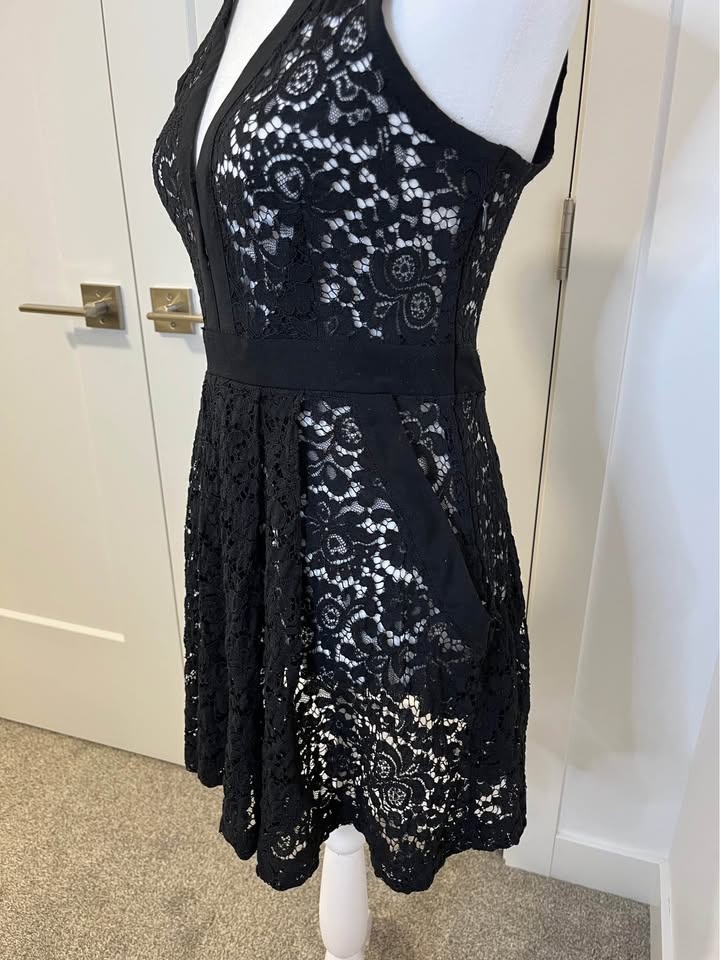 FREE PEOPLE Black Lace Sleeveless Dress with Cutout Back - Size - photo 5