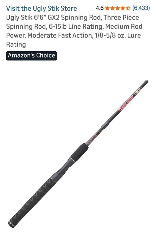 Ugly Stik 6'6" GX2 Spinning Rod - 3 Piece - photo 3