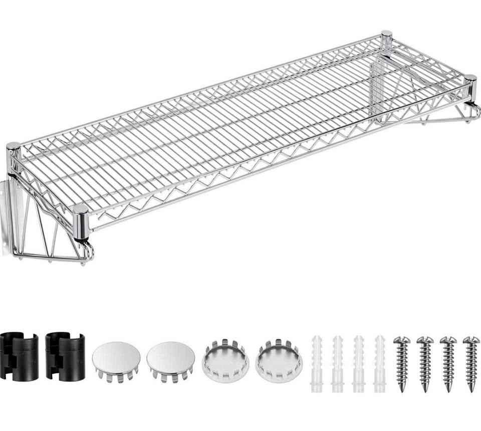 14" Wx 48" L Chrome Wire Wall Mount Shelf Kit