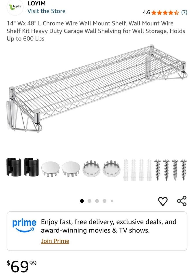 14" Wx 48" L Chrome Wire Wall Mount Shelf Kit - photo 2
