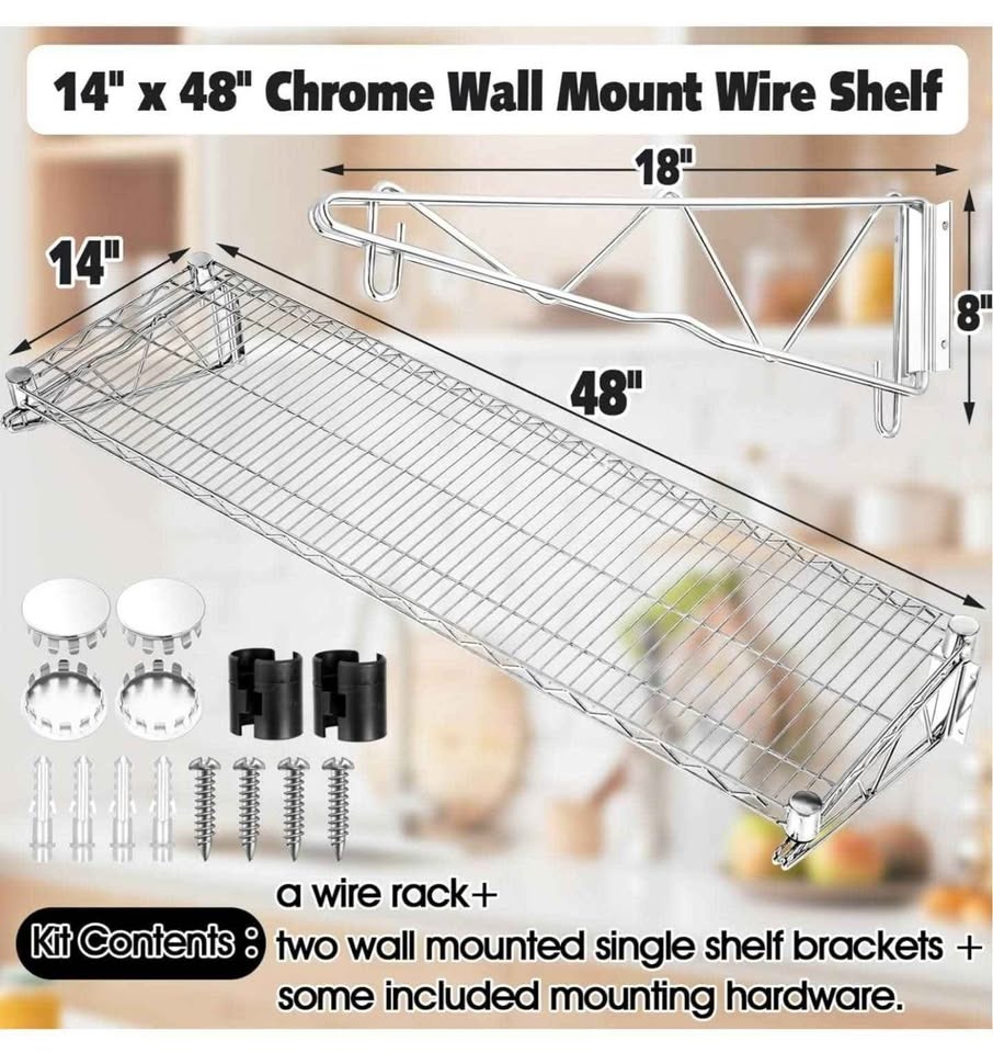 14" Wx 48" L Chrome Wire Wall Mount Shelf Kit - photo 3