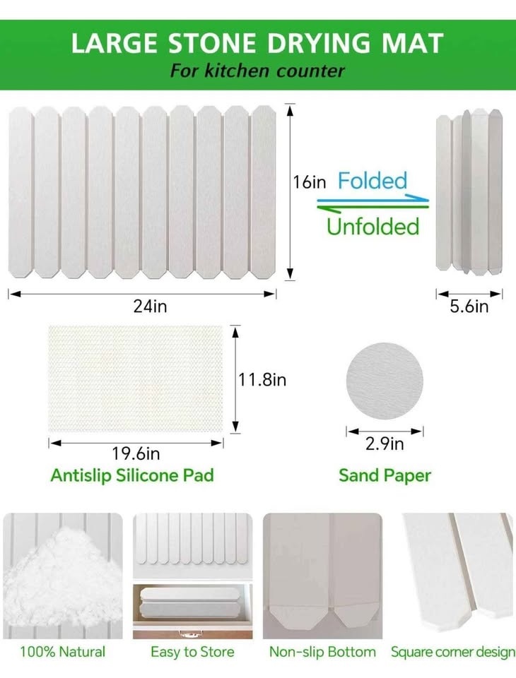 White Stone Diatomaceous Drying Mat 16x24" - Fast Absorbing - photo 3