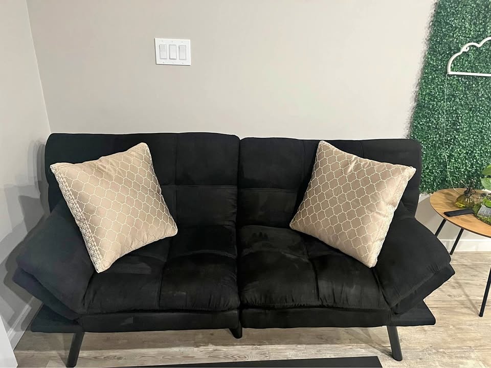 Mainstays Memory Foam Futon - Black Sofa Bed w/ Cushions