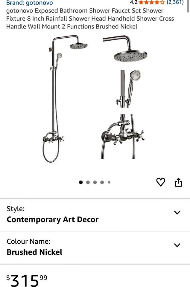 Gotonovo Exposed Shower Faucet Set - 8" Rainfall Head + Handheld