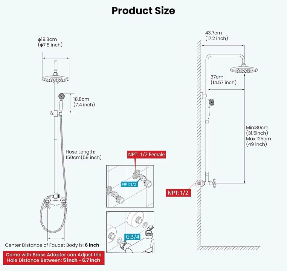Gotonovo Exposed Shower Faucet Set - 8" Rainfall Head + Handheld - photo 3