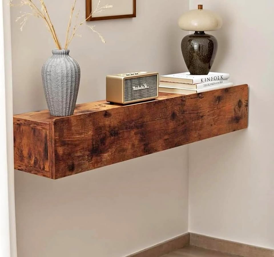 Solid Wood Floating Console Table - Rustic Brown