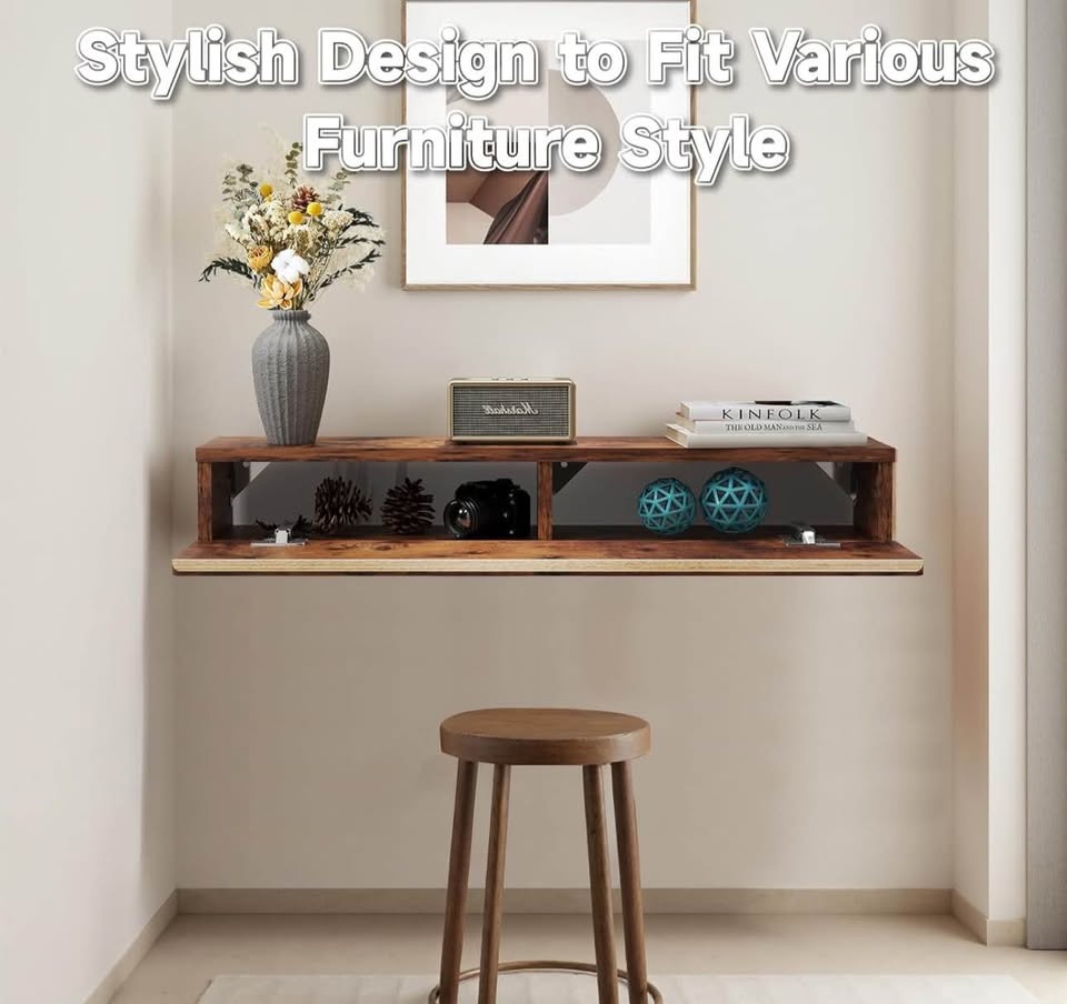 Solid Wood Floating Console Table - Rustic Brown - photo 3