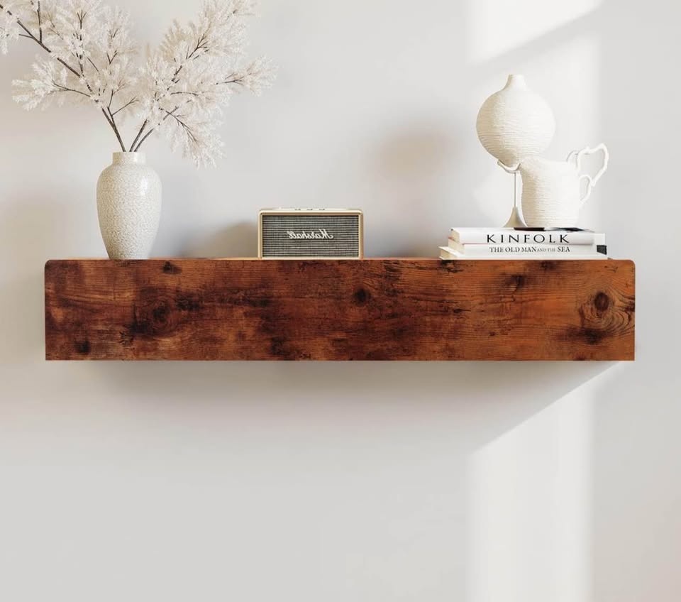 Solid Wood Floating Console Table - Rustic Brown - photo 4