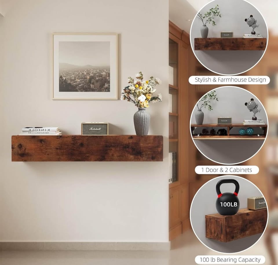 Solid Wood Floating Console Table - Rustic Brown - photo 5